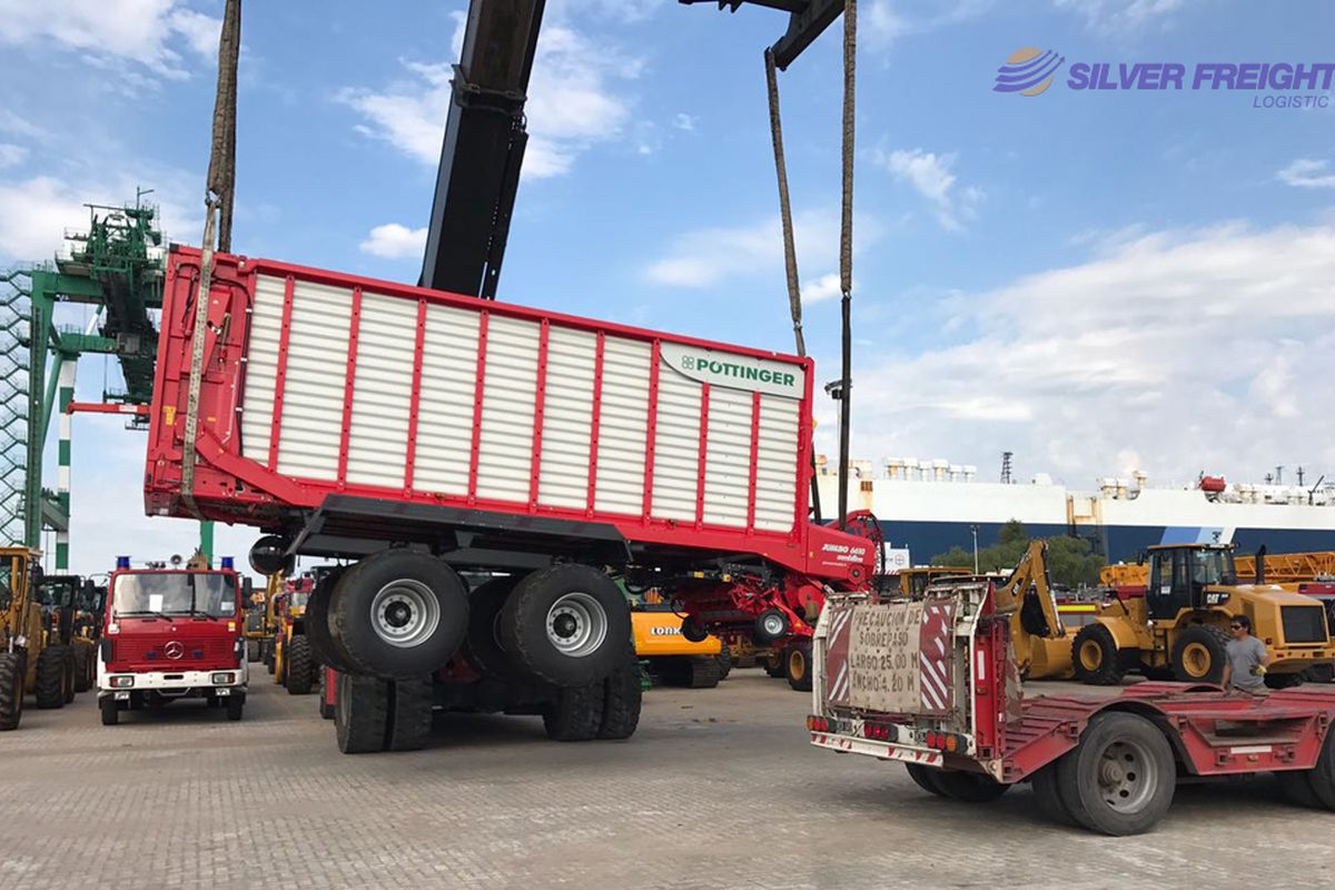 Agricultural oversized cargo lifted at the port for shipment